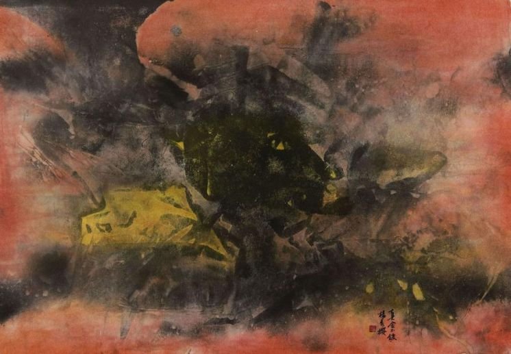 d001 真金不鍍(金鼠在金甎台灣)59x84公分---當代抽象藝術作品